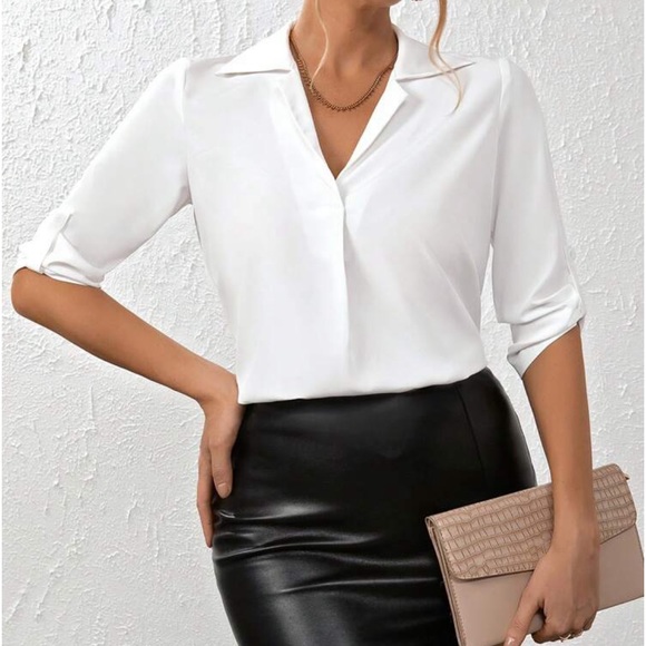 Classic Elegant Business Work Office Top Blouse Shirt White - Picture 1 of 5